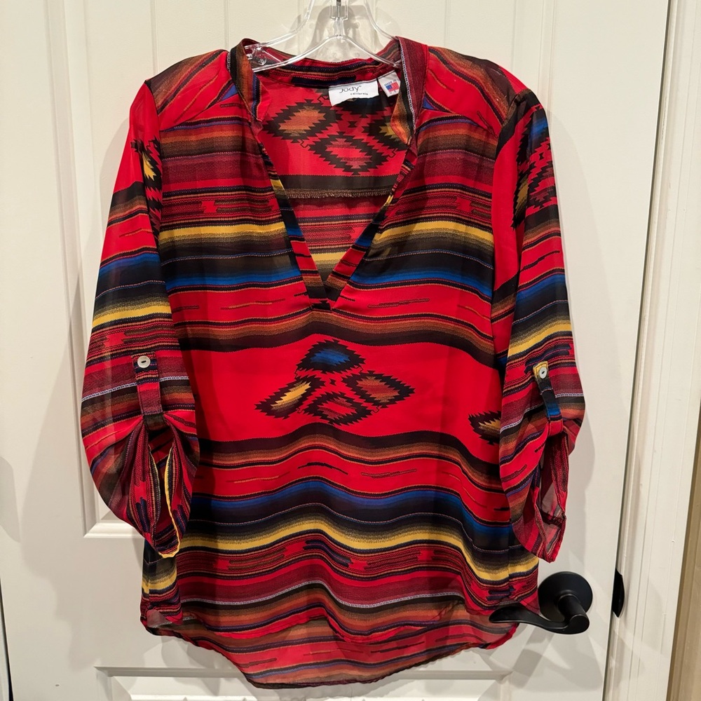 Jody California Red Southwestern Print Top